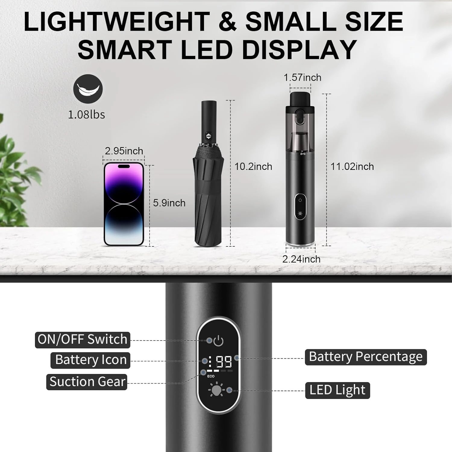 Mini Car Vacuum Cleaner,Lovyi Handheld Vacuum 15000PA Powerful Suction,Car Vacuum Cordless Rechargeable With LED Display,3 In 1 Mini Car Vacs With Blower & Inflator,Small Portable Vacuum For Car,Home 2 Mini Car Vacuum Cleaner,Lovyi Handheld Vacuum 15000PA Powerful Suction,Car Vacuum Cordless Rechargeable With LED Display,3 In 1 Mini Car Vacs With Blower & Inflator,Small Portable Vacuum For Car,Home - Image 2