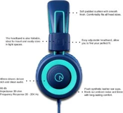 Kids Headphones - Noot Products K11 Foldable Stereo Tangle-Free 3.5mm Jack Wired Cord On-Ear Headset For Children/Teens/Boys/Girls/Smartphones/School/Kindle/Airplane Travel/Plane/Tablet (Navy/Teal) -Appliantrix Cheap Store 71IP9TV8WyL. AC SL1500