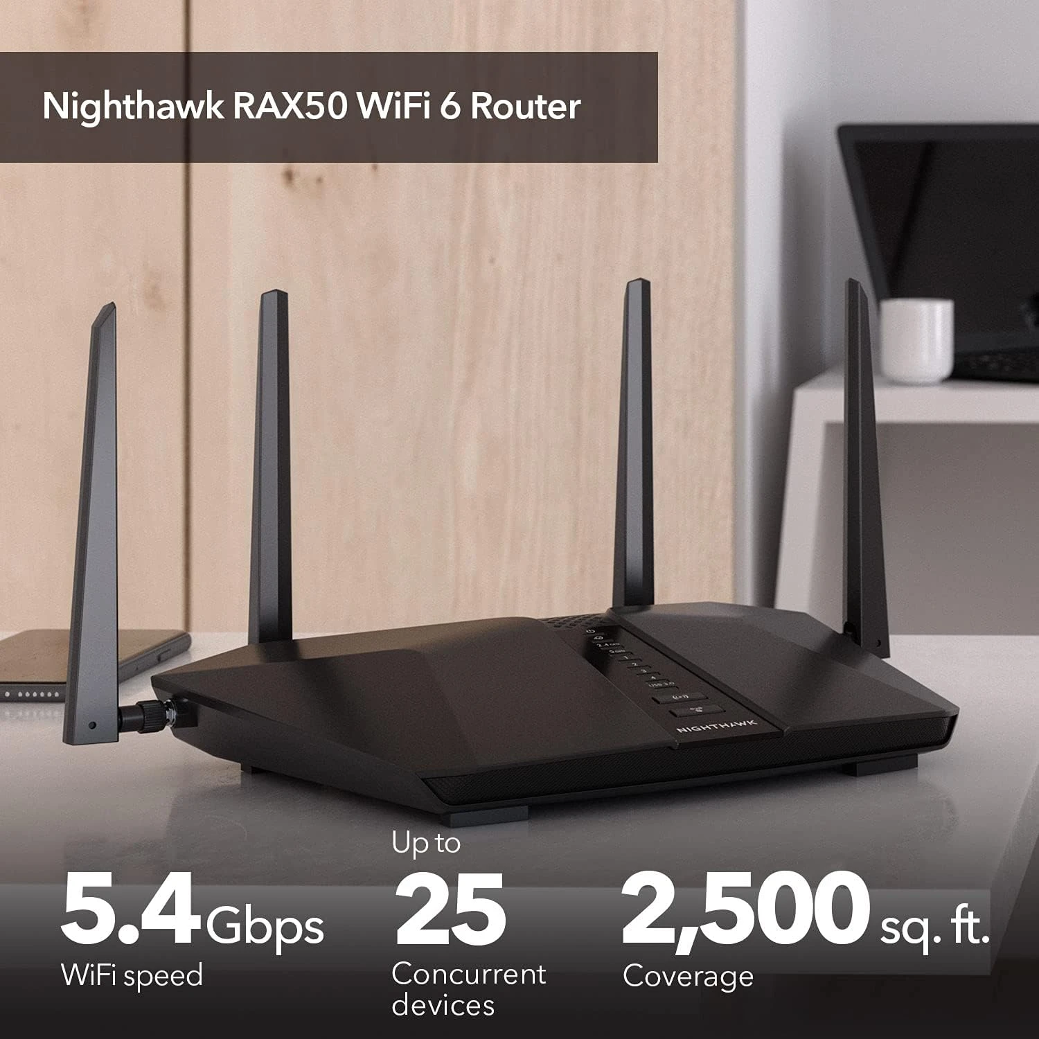 NETGEAR Nighthawk 6-Stream AX5400 WiFi 6 Router (RAX50) - AX5400 Dual Band Wireless Speed (Up To 5.4 Gbps) | 2,500 Sq. Ft. Coverage 2 NETGEAR Nighthawk 6-Stream AX5400 WiFi 6 Router (RAX50) - AX5400 Dual Band Wireless Speed (Up To 5.4 Gbps) | 2,500 Sq. Ft. Coverage - Image 2