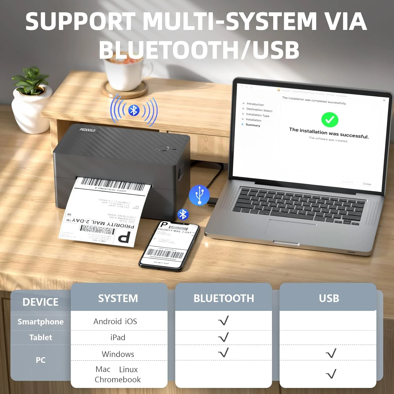 PEDOOLO Label Printer, Bluetooth Shipping Label Printer, 4x6 Thermal Printer For Shipping Packages, Compatible With Android, IOS, Windows, Mac, Chromebook, Amazon, Ebay, UPS, USPS, FedEx, Shopify 2 PEDOOLO Label Printer, Bluetooth Shipping Label Printer, 4x6 Thermal Printer For Shipping Packages, Compatible With Android, IOS, Windows, Mac, Chromebook, Amazon, Ebay, UPS, USPS, FedEx, Shopify - Image 2