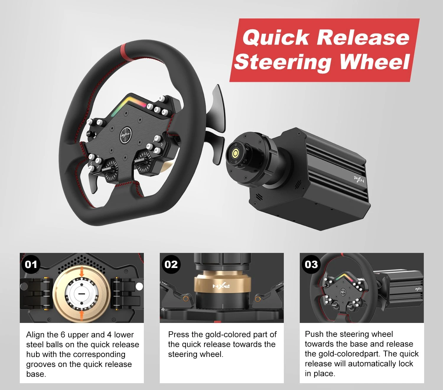 PXN V12 Lite Gaming Steering Wheel - 6Nm Torque Direct Drive Servo Racing Wheel With Pedals, Desktop Mounting Clip, Paddle Shifters, Leather Steering Wheel Cover For PC, PS4, Xbox One, Xbox Series X|S 3 PXN V12 Lite Gaming Steering Wheel - 6Nm Torque Direct Drive Servo Racing Wheel With Pedals, Desktop Mounting Clip, Paddle Shifters, Leather Steering Wheel Cover For PC, PS4, Xbox One, Xbox Series X|S - Image 3
