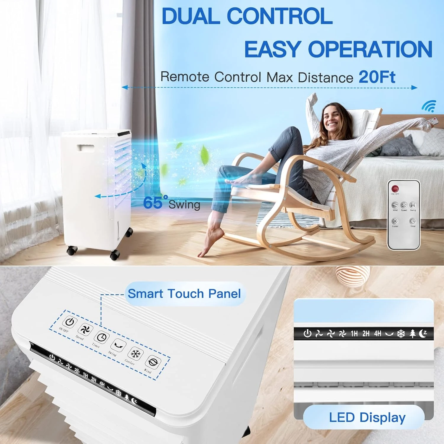 Portable Air Conditioners, 3-IN-1 Evaporative Air Cooler, Windowless Swamp Cooler W/ 3 Modes & 3 Speeds, Remote, 65° Oscillation, 1.85 Gal Water Tank, Air Conditioner Portable For Room Home Office 4 Portable Air Conditioners, 3-IN-1 Evaporative Air Cooler, Windowless Swamp Cooler W/ 3 Modes & 3 Speeds, Remote, 65° Oscillation, 1.85 Gal Water Tank, Air Conditioner Portable For Room Home Office - Image 4