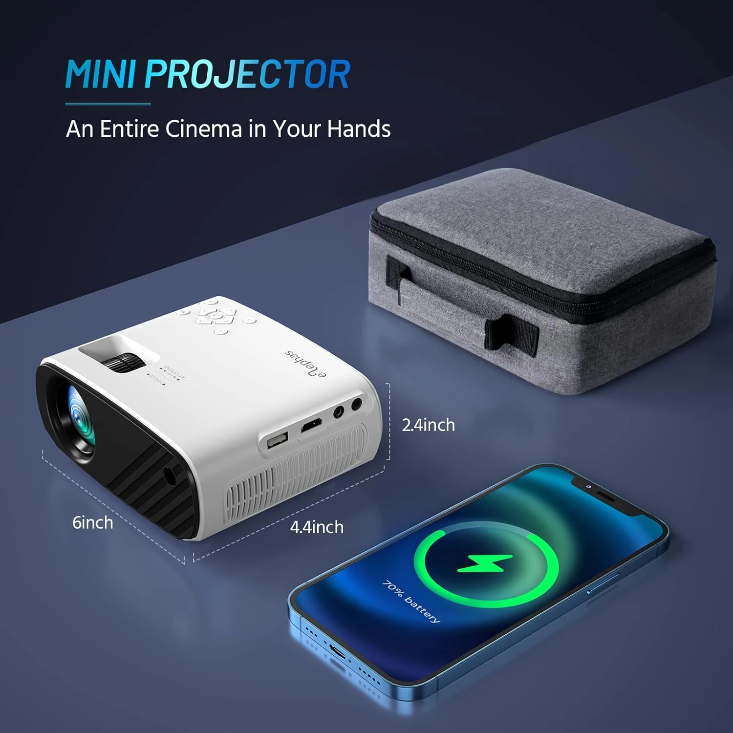 Mini Projector For IPhone, ELEPHAS 2023 Upgraded 1080P HD Projector, 8000L Portable Projector With Tripod And Carry Bag, Movie Projector Compatible With Android/iOS/Windows/TV Stick/HDMI/USB 5 Mini Projector For IPhone, ELEPHAS 2023 Upgraded 1080P HD Projector, 8000L Portable Projector With Tripod And Carry Bag, Movie Projector Compatible With Android/iOS/Windows/TV Stick/HDMI/USB - Image 5