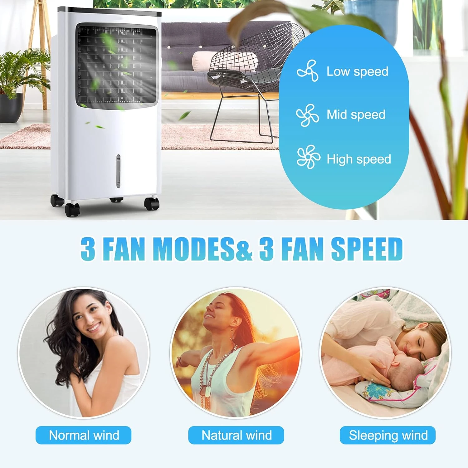 Toolsempire Portable Evaporative Air Cooler, 3-IN-1 Oscillating Cooling Fan With Humidifier, Remote Control, 2 Ice Packs & 2.1 Gallons Water Tank, Air Cooler For Room, Office & Home(29" H) 7 Toolsempire Portable Evaporative Air Cooler, 3-IN-1 Oscillating Cooling Fan With Humidifier, Remote Control, 2 Ice Packs & 2.1 Gallons Water Tank, Air Cooler For Room, Office & Home(29" H) - Image 7