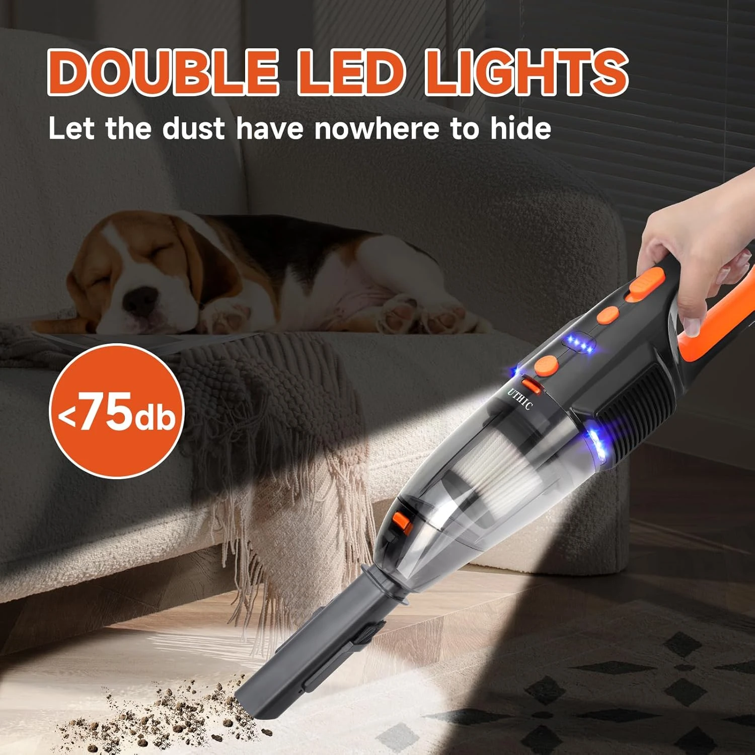 UTHIC Car Vacuum Cordless Rechargeable With 2 Filters,Cordless Vacuum Cleaner With 9000Pa Strong Suction,Mini Portable Hand Vacuum Cordless With Large-Capacity Battery,30min Runtime&Double LED Light 5 UTHIC Car Vacuum Cordless Rechargeable With 2 Filters,Cordless Vacuum Cleaner With 9000Pa Strong Suction,Mini Portable Hand Vacuum Cordless With Large-Capacity Battery,30min Runtime&Double LED Light - Image 5