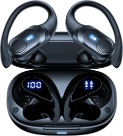 Wireless Earbuds Bluetooth Headphones 70hrs Playback Ear Buds IPX7 Waterproof With Wireless Charging Case & Dual Power Display Over-Ear Stereo Bass Earphones With Earhooks For Sports/Workout/Running