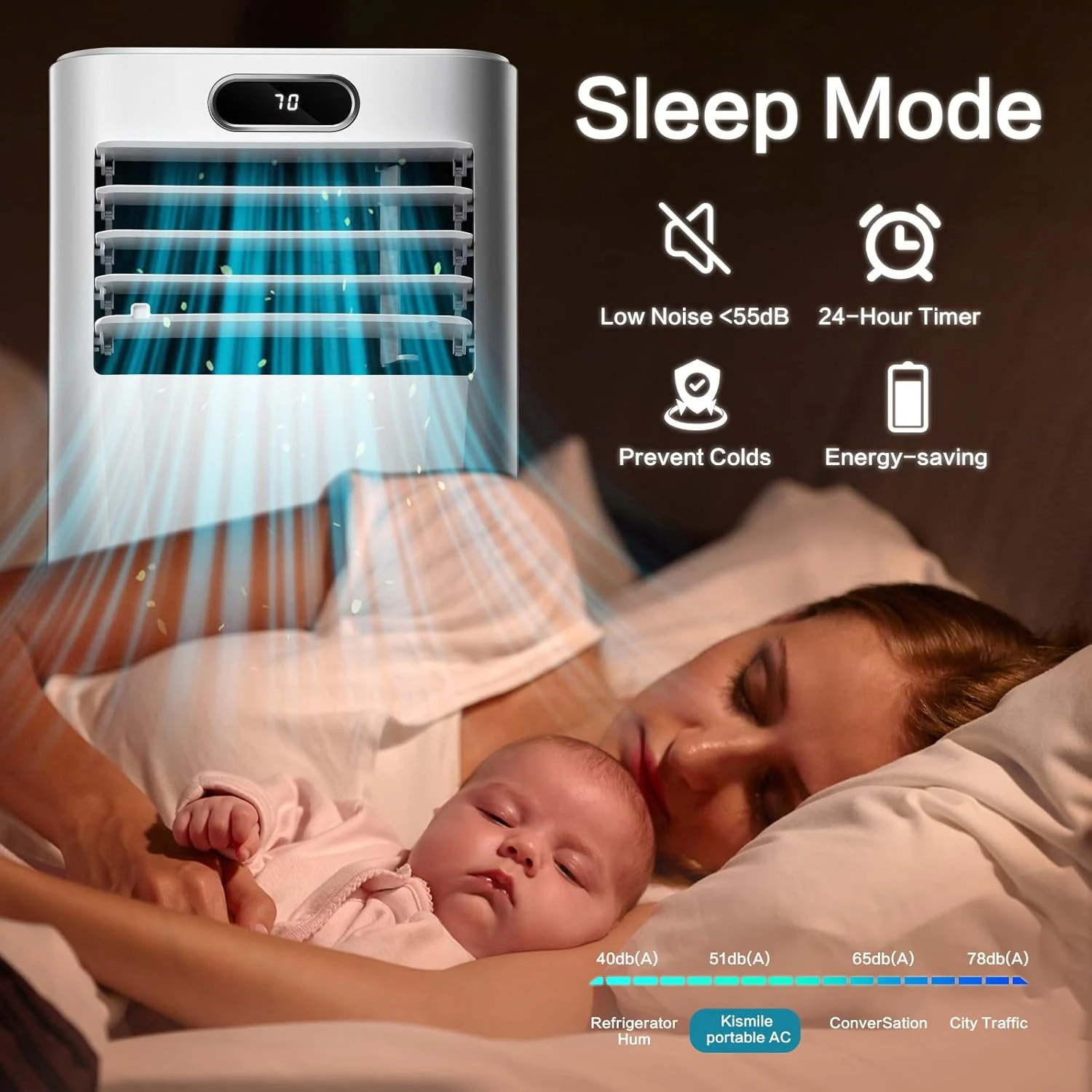 Kismile 8,000BTU Portable Air Conditioner With Built-in Dehumidifier Function, Fan Mode,Portable Ac Unit With Remote Control, Floor Air Conditioner For Room, Office, Dorm, Bedroom, White 6 Kismile 8,000BTU Portable Air Conditioner With Built-in Dehumidifier Function, Fan Mode,Portable Ac Unit With Remote Control, Floor Air Conditioner For Room, Office, Dorm, Bedroom, White - Image 6