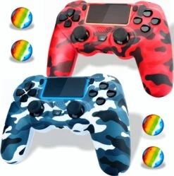 PGYFDAL 2 Pack Wireless Controller For PS4/Pro/PC, Gamepad With USB Cable/1000mAh Battery/Dual Vibration/6-Axis Motion Sensor/3.5mm Audio Jack/Multi Touch Pad/Share Button (Red And Blue)