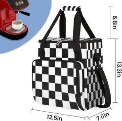 Cfpolar Coffee Maker Carrying Bag Black White Checkerboard Plaid Travel Coffee Machine Bag Carrying Organizer Case Portable Single Serve Coffee Brewer Tote Bag Storage Bag For Camping Picnic -Appliantrix Cheap Store 71S88vrRFdL. AC SL1200