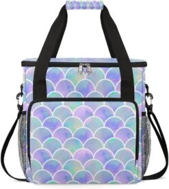 Cfpolar Coffee Maker Carrying Bag Mermaid Fish Scale Travel Coffee Machine Bag Carrying Organizer Case Portable Single Serve Coffee Brewer Tote Bag Storage Bag For Camping Picnic