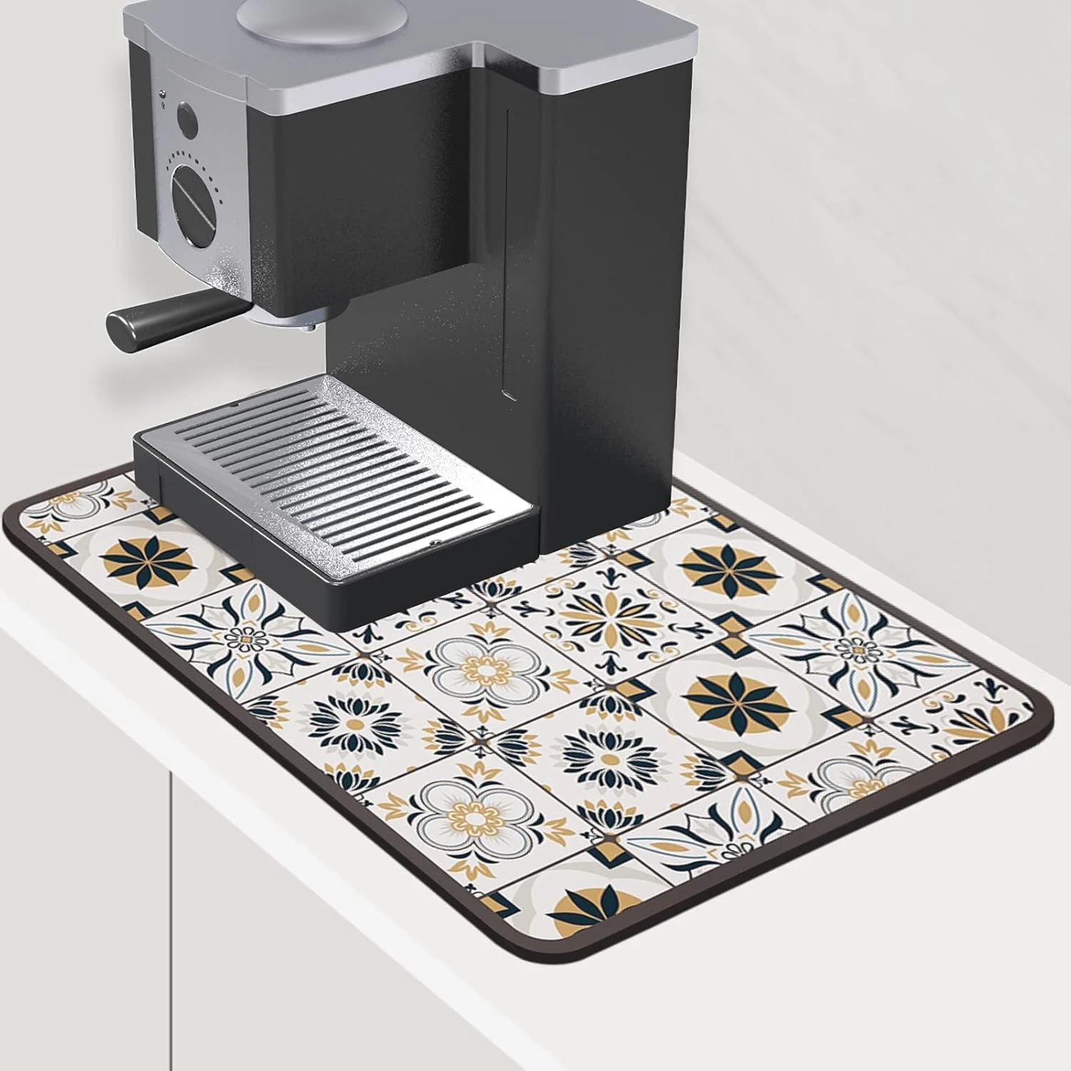 Dish Drying Mat For Kitchen Counter-Coffee Bar Accessories Fit Under Coffee Maker Coffee Machine Coffee Pot Espresso Machine Dish Rack (Yellow Navy Print, 12 X 16 Inch) 3 Dish Drying Mat For Kitchen Counter-Coffee Bar Accessories Fit Under Coffee Maker Coffee Machine Coffee Pot Espresso Machine Dish Rack (Yellow Navy Print, 12 X 16 Inch) - Image 3