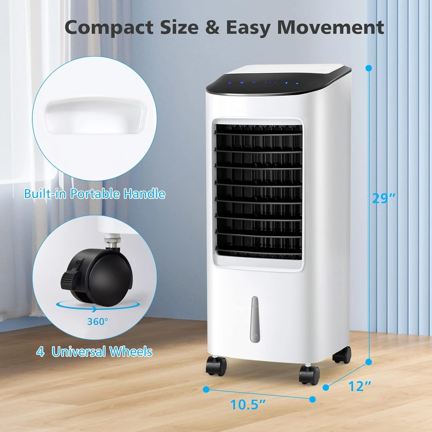 PETSITE Evaporative Air Cooler, Cold Air Cooling Fan With Remote Control, 3 Modes, 3 Speeds, 2 Ice Packs, 7.5H Timer, Portable Air Conditioner Windowless, Personal Swamp Cooler For Bedroom Home Dorm 6 PETSITE Evaporative Air Cooler, Cold Air Cooling Fan With Remote Control, 3 Modes, 3 Speeds, 2 Ice Packs, 7.5H Timer, Portable Air Conditioner Windowless, Personal Swamp Cooler For Bedroom Home Dorm - Image 6