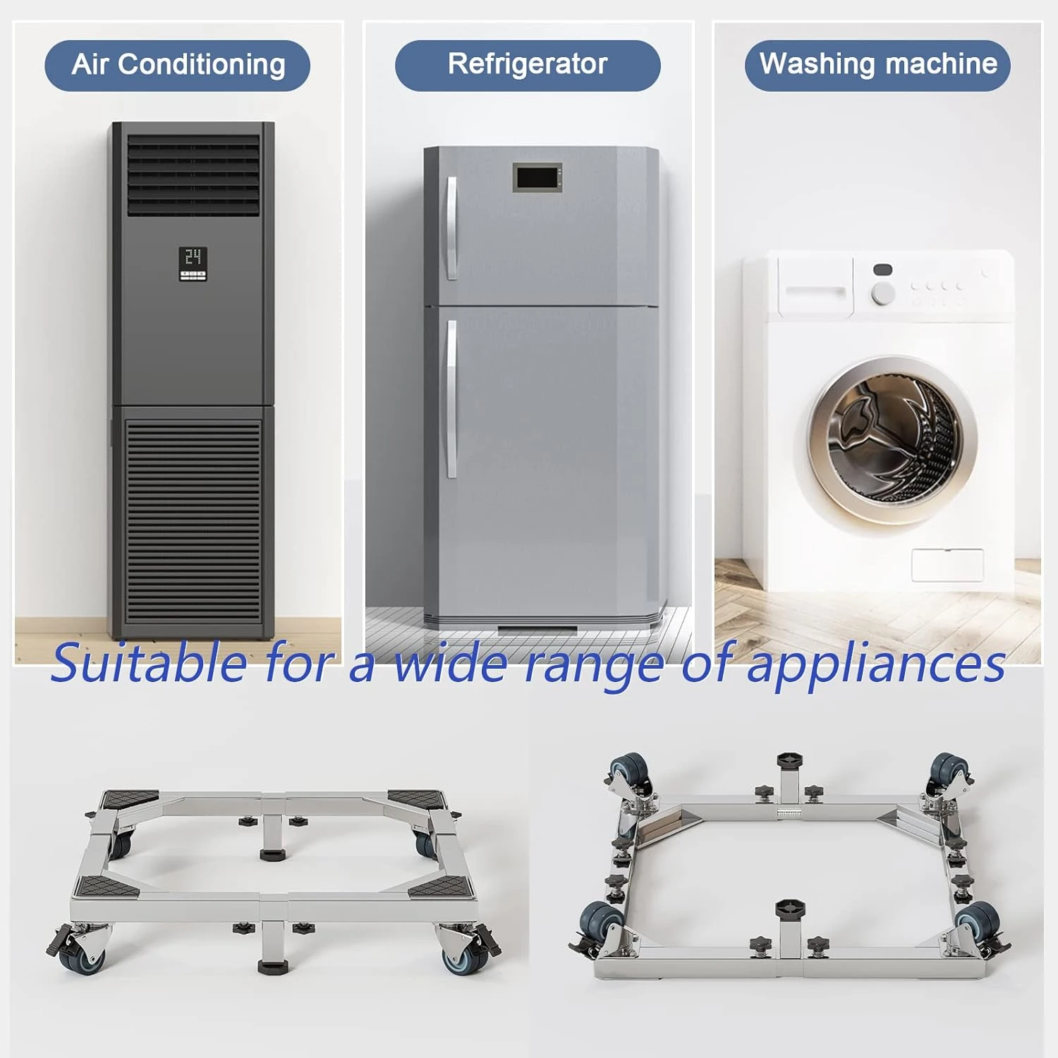 CHINCHILLA Heavy Duty All Stainless Steel Mobile Fridge Stand Base, Washing Machine Stand With Wheels, Adjustable Furniture Dolly For Washer, Refrigerator And Dryer(large 5 CHINCHILLA Heavy Duty All Stainless Steel Mobile Fridge Stand Base, Washing Machine Stand With Wheels, Adjustable Furniture Dolly For Washer, Refrigerator And Dryer(large - Image 5