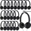 Yunsailing 18 Pack Classroom Headphones Bulk Student Headphones Wired Class Headphones Set For Kids School With Individually Wrapped Adjustable Over Ear Head Earbuds (Black)