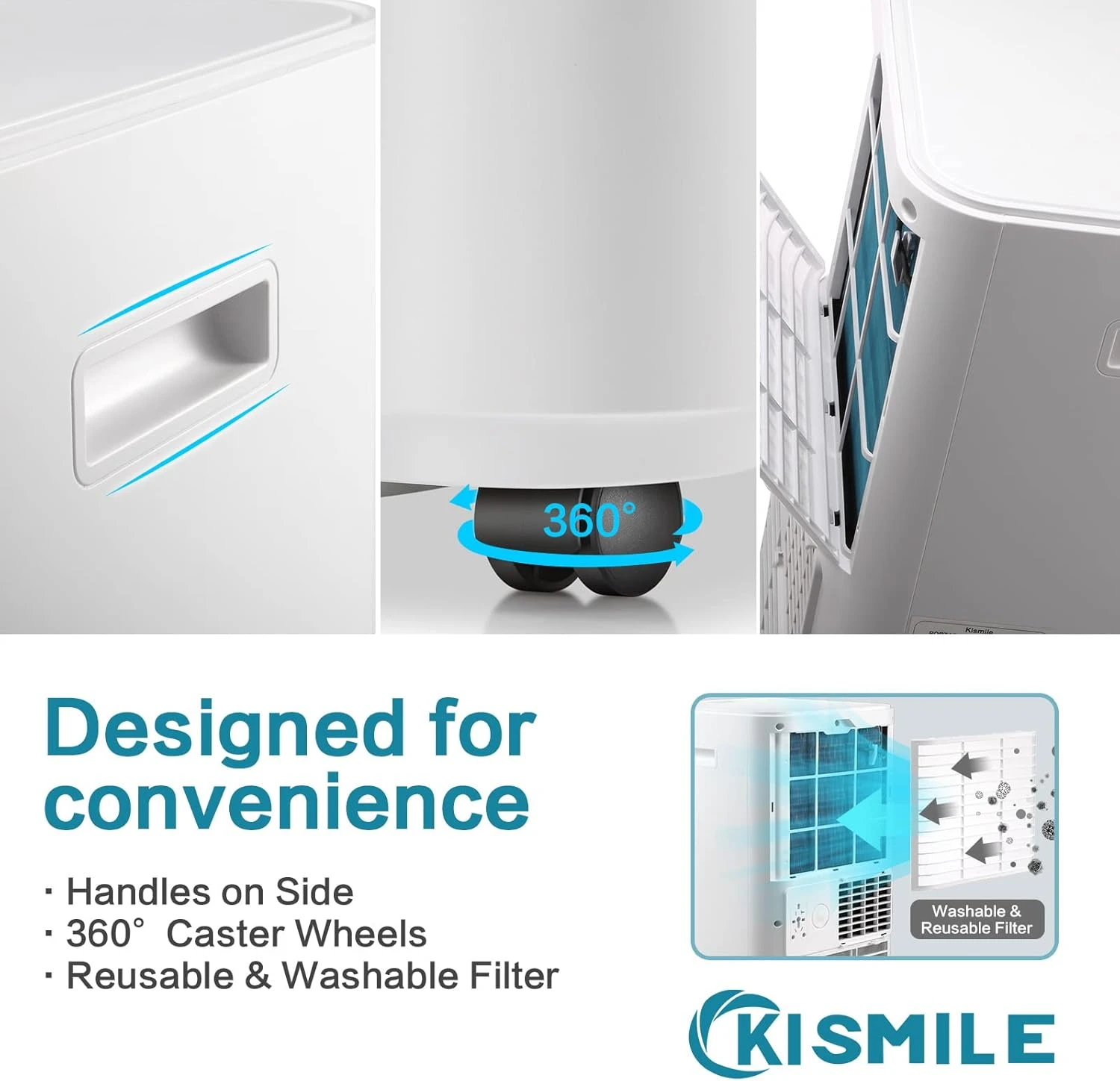 Kismile 8,000BTU Portable Air Conditioner With Built-in Dehumidifier Function, Fan Mode,Portable Ac Unit With Remote Control, Floor Air Conditioner For Room, Office, Dorm, Bedroom, White 5 Kismile 8,000BTU Portable Air Conditioner With Built-in Dehumidifier Function, Fan Mode,Portable Ac Unit With Remote Control, Floor Air Conditioner For Room, Office, Dorm, Bedroom, White - Image 5