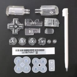 Replacement ABXY L R D Pad Cross Button Full Button Set & Sticker & Conductive Button Pad & Stylus Touch Pen For DS Lite NDSL Console Clear White