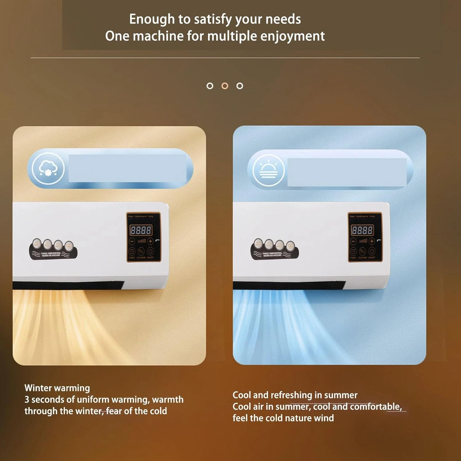 Jiawu Wall Mounted Heating Machine, Dual Use Mini Air Cooling Heating Fan With Remote Control, Mobile Small Air Conditioner For Home, Bathroom, Bedroom, Office, Living (with Print) 2 Jiawu Wall Mounted Heating Machine, Dual Use Mini Air Cooling Heating Fan With Remote Control, Mobile Small Air Conditioner For Home, Bathroom, Bedroom, Office, Living (with Print) - Image 2