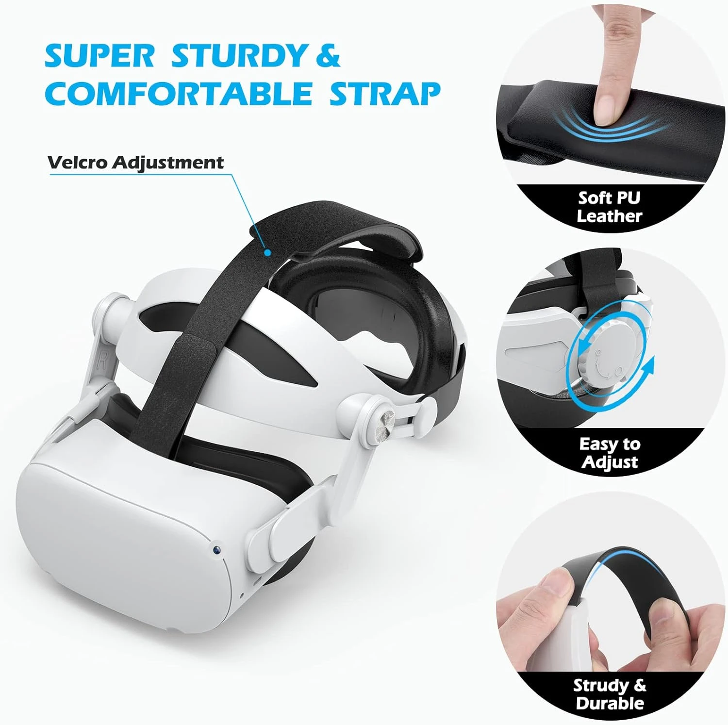 Head Strap Compatible With Oculus Quest 2, YOGES Super Soft Foam And Skin-Friendly PU Surface, Lightweight And Adjustable Accessories, Enhanced Support And Comfort In VR Headset 3 Head Strap Compatible With Oculus Quest 2, YOGES Super Soft Foam And Skin-Friendly PU Surface, Lightweight And Adjustable Accessories, Enhanced Support And Comfort In VR Headset - Image 3