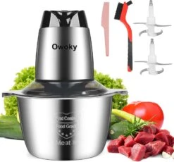 Food Processors Electric, Meat Grinder 2L Stainless Steel Meat Blender Food Chopper For Meat, Onion, Vegetables With 2pcs Bi-Level Blades, 2 Speed, 500W, 8 Cup (Meat Grinder With Single Bowl)