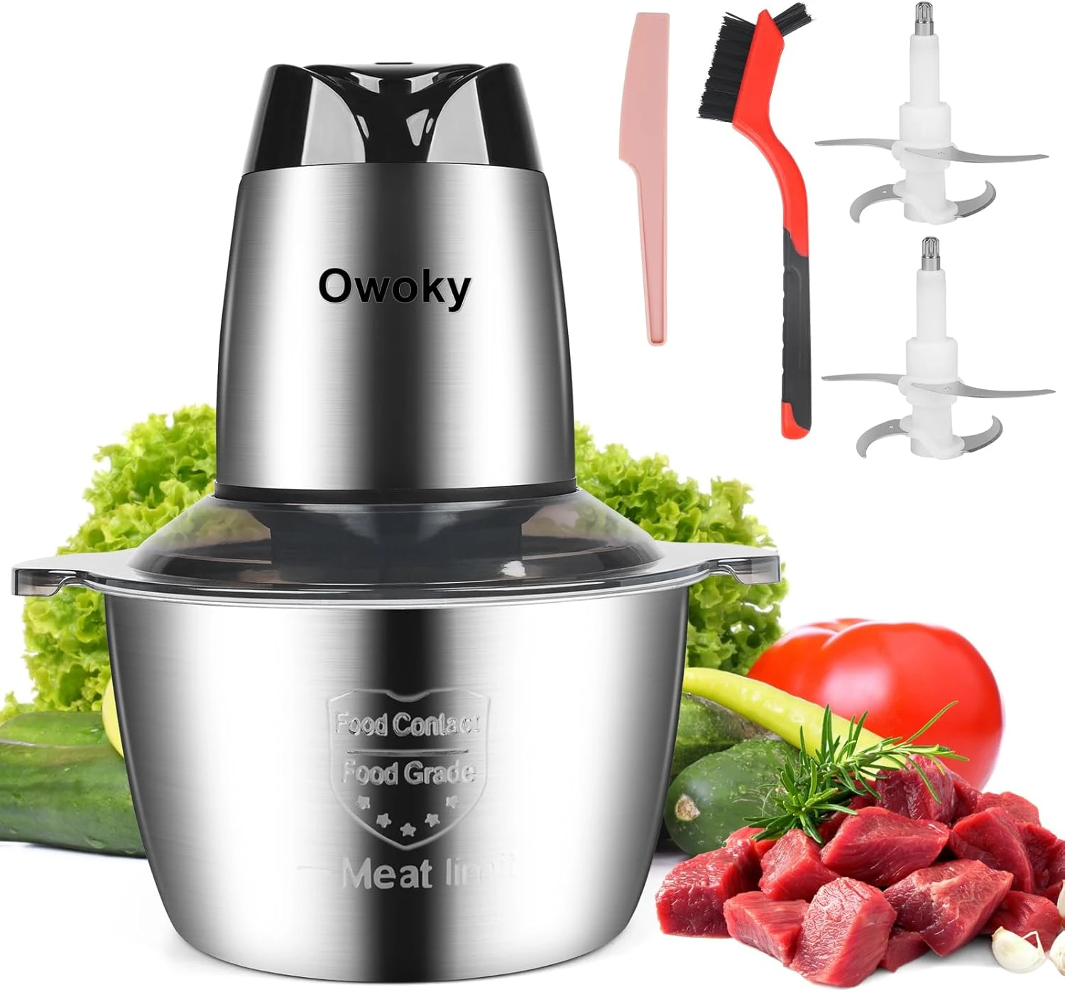 Food Processors Electric, Meat Grinder 2L Stainless Steel Meat Blender Food Chopper For Meat, Onion, Vegetables With 2pcs Bi-Level Blades, 2 Speed, 500W, 8 Cup (Meat Grinder With Single Bowl) 1 Food Processors Electric, Meat Grinder 2L Stainless Steel Meat Blender Food Chopper For Meat, Onion, Vegetables With 2pcs Bi-Level Blades, 2 Speed, 500W, 8 Cup (Meat Grinder With Single Bowl)