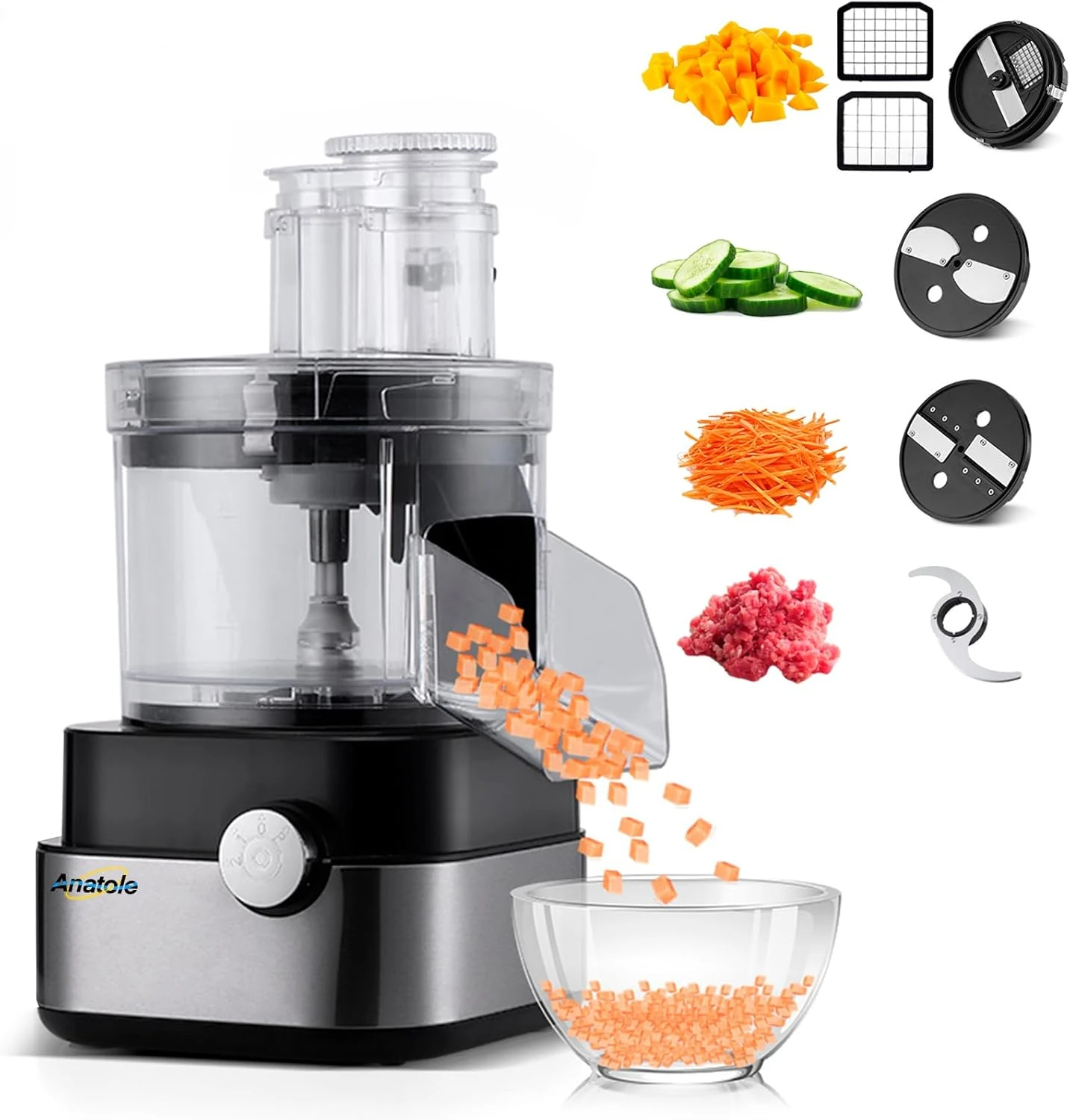 Anatole Commercial Food Processor 20-Cup Electric Vegetable Dicer Chopper 600W 5 In 1 Professional Veggie Shredder Grater Multifunctional Meat Grinder Blender With 5 Stainless Steel Blades 1 Anatole Commercial Food Processor 20-Cup Electric Vegetable Dicer Chopper 600W 5 In 1 Professional Veggie Shredder Grater Multifunctional Meat Grinder Blender With 5 Stainless Steel Blades