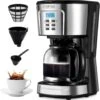12 Cup Coffee Maker,Programmable Coffee Machine & Ice Tea Maker With Glass Carafe,Drip Coffee Maker Coffee Pot, 900W Quick Brew,Auto Keep Warm,Anti-Drip,Brew Strength Control, Stainless Steel Small Coffe Maker For Home And Office