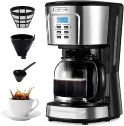 12 Cup Coffee Maker,Programmable Coffee Machine & Ice Tea Maker With Glass Carafe,Drip Coffee Maker Coffee Pot, 900W Quick Brew,Auto Keep Warm,Anti-Drip,Brew Strength Control, Stainless Steel Small Coffe Maker For Home And Office