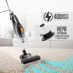 OVENTE Electric Bagless 3-in-1 Stick And Handheld Vacuum 400W Lightweight Multi-Surface Cleaner With Floor Brush & Crevice Nozzle Tool For Cleaning Hardwood, Carpet, Pet Hair, Kitchen, Car ST102BGD -Appliantrix Cheap Store 71YrG206O5L. AC SL1500