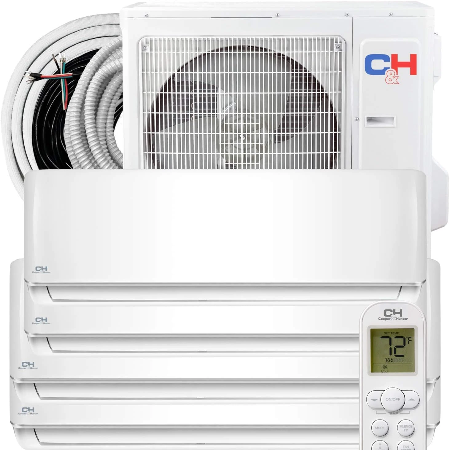 Cooper & Hunter Four 4 Zone 9,000 + 9,000 + 9,000 + 18,000 BTU Ductless Mini Split AC/Heating System Full Set With 25FT Installation Kits 1 Cooper & Hunter Four 4 Zone 9,000 + 9,000 + 9,000 + 18,000 BTU Ductless Mini Split AC/Heating System Full Set With 25FT Installation Kits