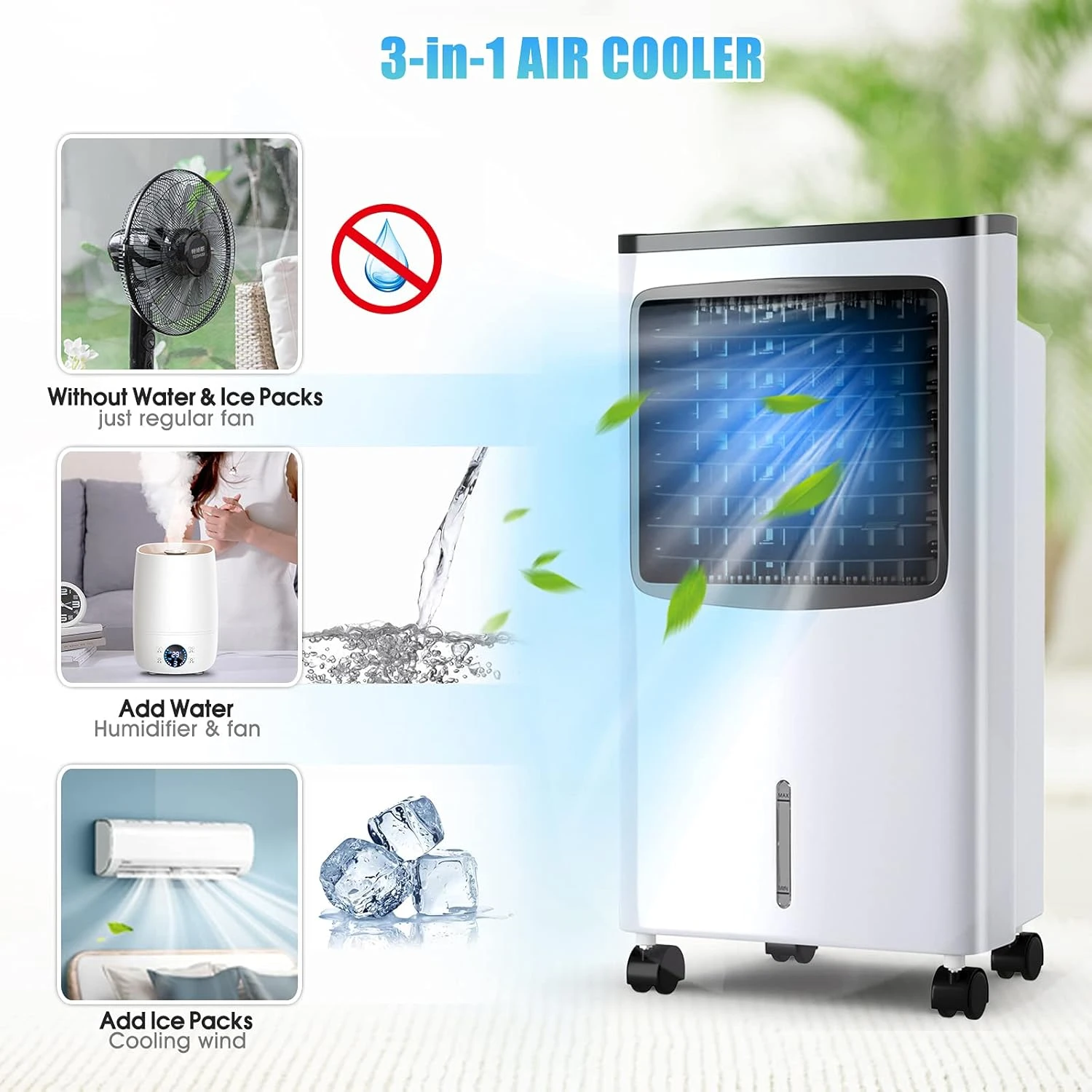 Toolsempire Portable Evaporative Air Cooler, 3-IN-1 Oscillating Cooling Fan With Humidifier, Remote Control, 2 Ice Packs & 2.1 Gallons Water Tank, Air Cooler For Room, Office & Home(29" H) 3 Toolsempire Portable Evaporative Air Cooler, 3-IN-1 Oscillating Cooling Fan With Humidifier, Remote Control, 2 Ice Packs & 2.1 Gallons Water Tank, Air Cooler For Room, Office & Home(29" H) - Image 3