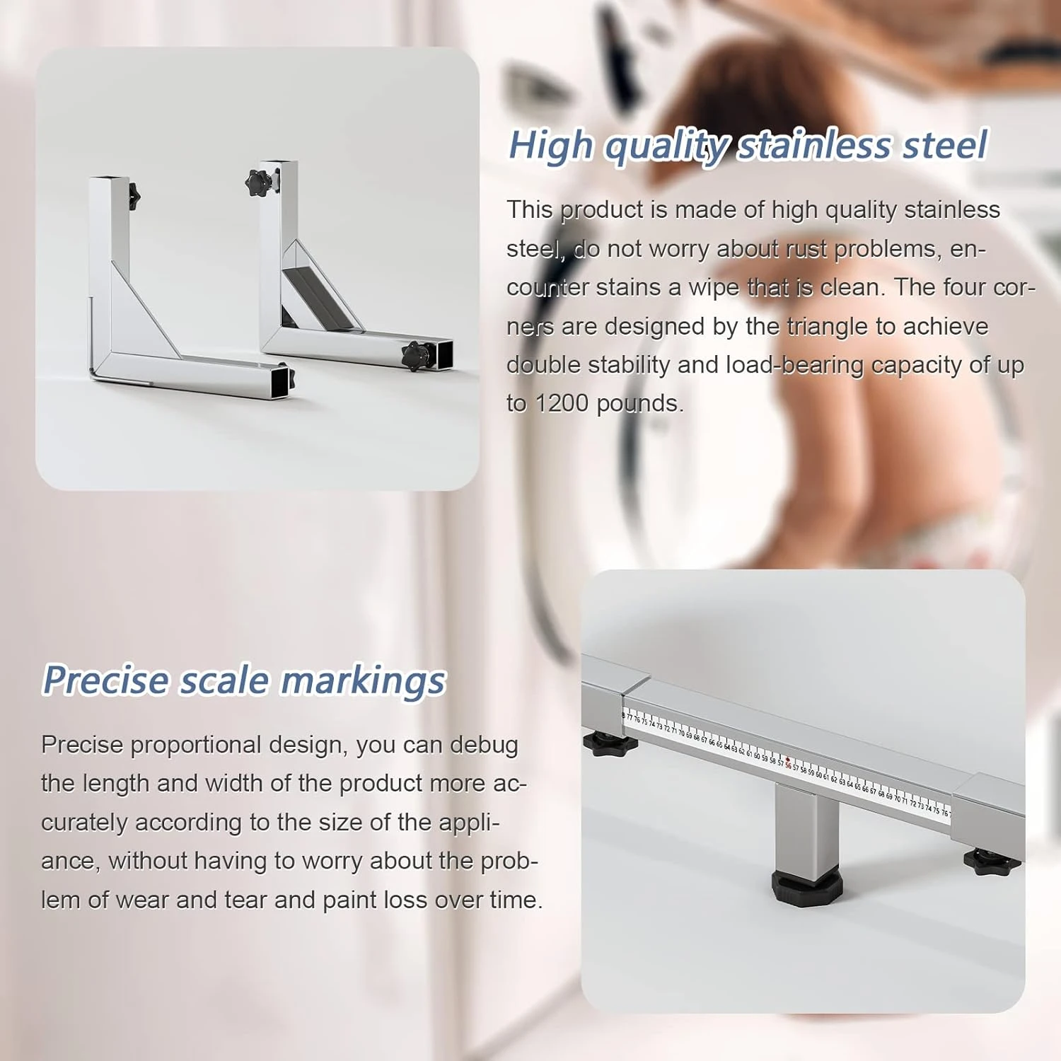 CHINCHILLA Heavy Duty All Stainless Steel Mobile Fridge Stand Base, Washing Machine Stand With Wheels, Adjustable Furniture Dolly For Washer, Refrigerator And Dryer(large 4 CHINCHILLA Heavy Duty All Stainless Steel Mobile Fridge Stand Base, Washing Machine Stand With Wheels, Adjustable Furniture Dolly For Washer, Refrigerator And Dryer(large - Image 4