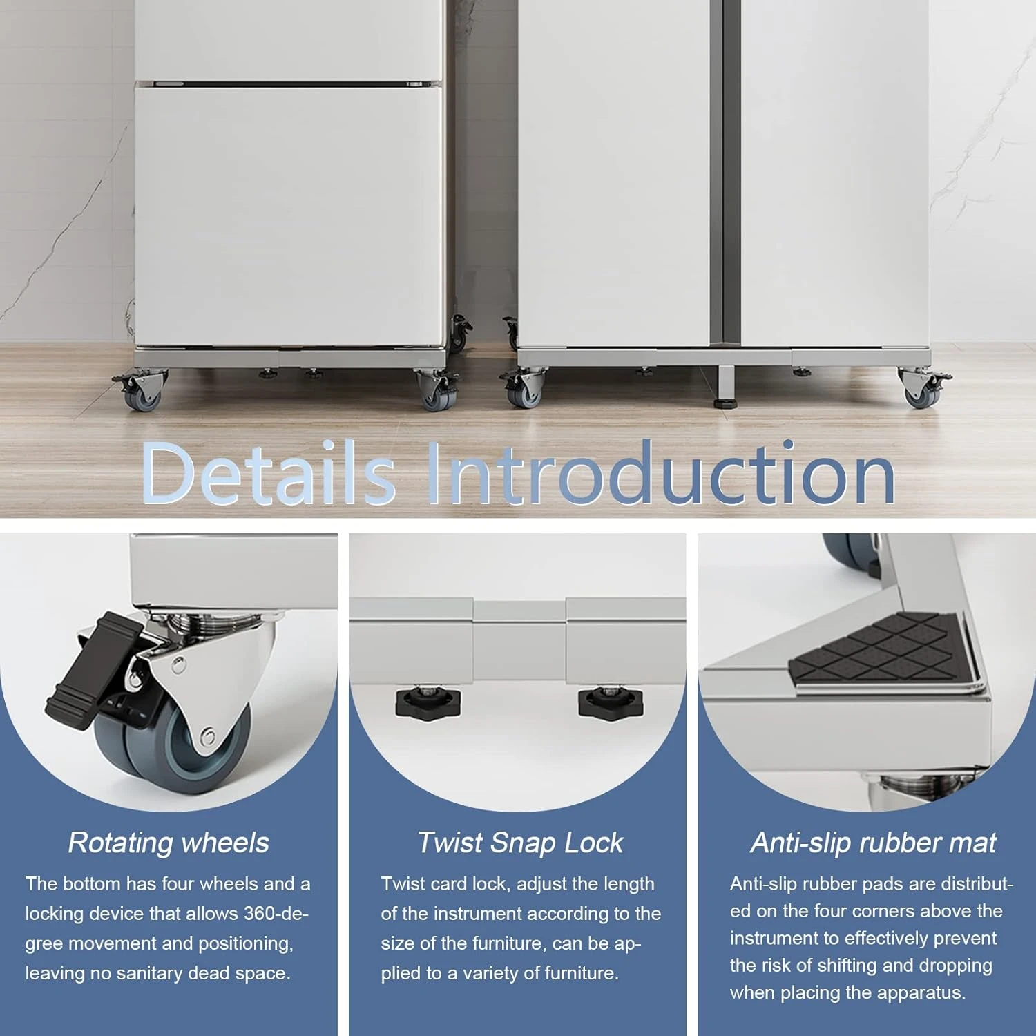 CHINCHILLA Heavy Duty All Stainless Steel Mobile Fridge Stand Base, Washing Machine Stand With Wheels, Adjustable Furniture Dolly For Washer, Refrigerator And Dryer(large 3 CHINCHILLA Heavy Duty All Stainless Steel Mobile Fridge Stand Base, Washing Machine Stand With Wheels, Adjustable Furniture Dolly For Washer, Refrigerator And Dryer(large - Image 3