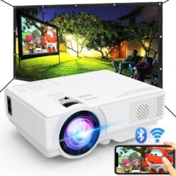 Projector With WiFi And Bluetooth, 2023 Upgrade 9500L Outdoor Projector, Mini Movie Projector Supports 1080P Synchronize Smartphone Screen By WiFi/USB Cable For Home Entertainment