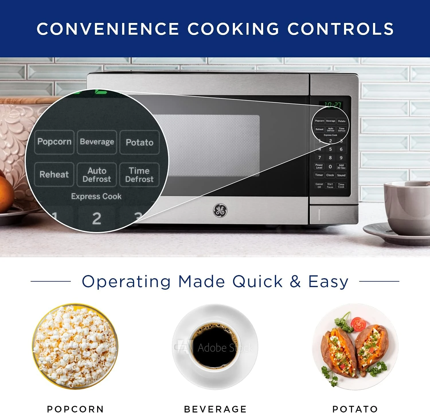 GE Countertop Microwave Oven | 0.7 Cubic Feet Capacity, 700 Watts | Kitchen Essentials For The Countertop Or Dorm Room | Stainless Steel 2 GE Countertop Microwave Oven | 0.7 Cubic Feet Capacity, 700 Watts | Kitchen Essentials For The Countertop Or Dorm Room | Stainless Steel - Image 2