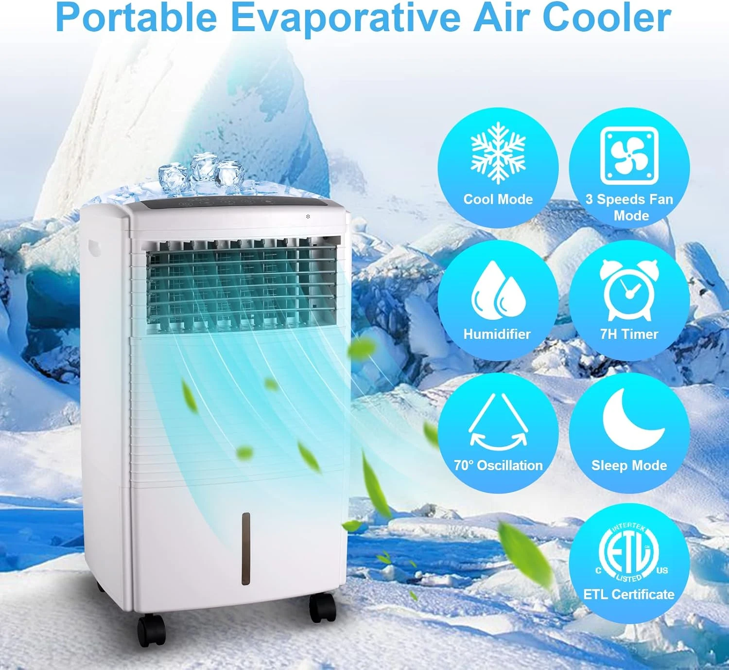 25" Portable Evaporative Air Cooler, 2-IN-1 Air Conditioner Fan For Room With Natural Cooling Fan & Humidifier, 3-Speed Wind, Remote Control, 7H Timer, 70° Oscillation, 15L Water Tank For Home Kitchen 4 25" Portable Evaporative Air Cooler, 2-IN-1 Air Conditioner Fan For Room With Natural Cooling Fan & Humidifier, 3-Speed Wind, Remote Control, 7H Timer, 70° Oscillation, 15L Water Tank For Home Kitchen - Image 4