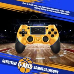 AceGamer Wireless Controller For PS4, Custom Basketball Design V2 Gamepad Joystick For PS4 With Non-Slip Grip Of Both Sides And 3.5mm Audio Jack! Thumb Caps Included! (Dark-Gold Basketball) -Appliantrix Cheap Store 71cPE2bNGjL. SL1000