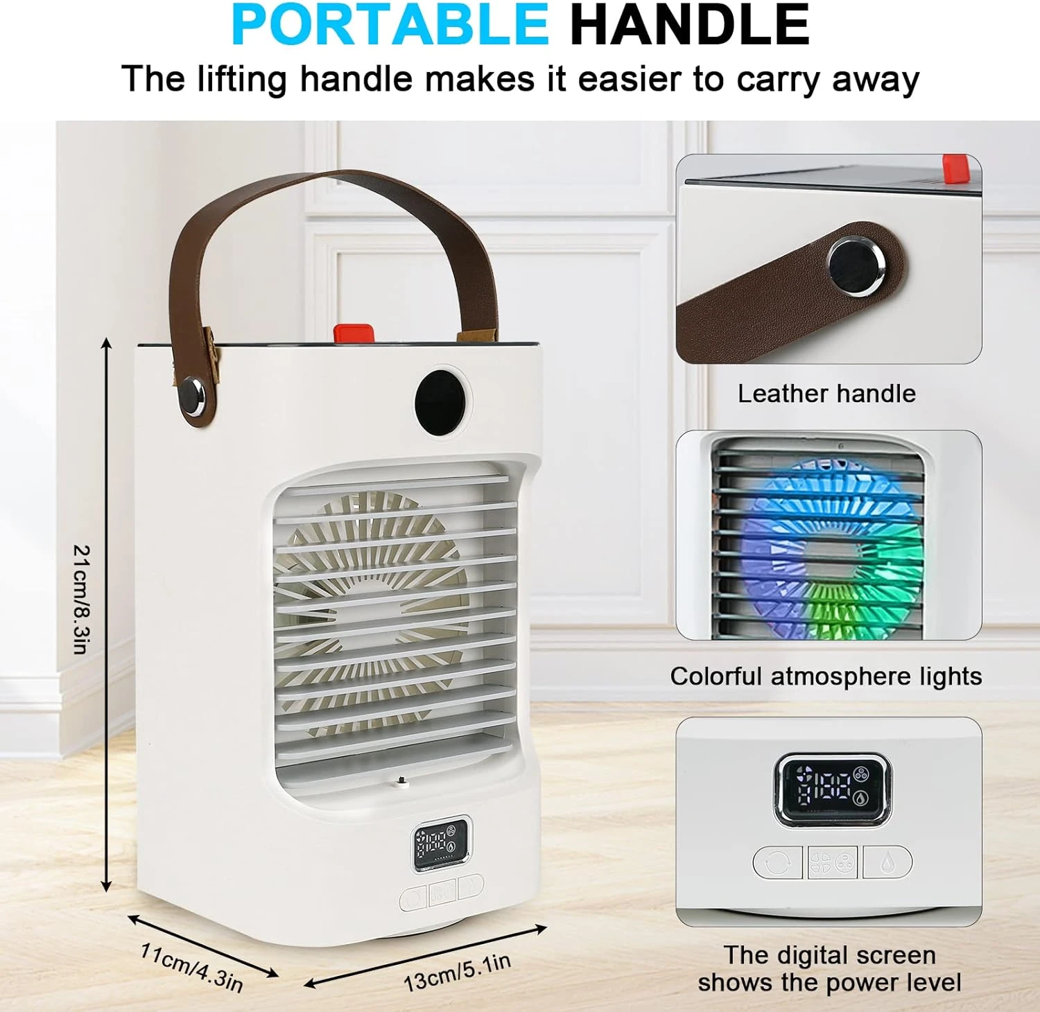 Portable Air Conditioner, Mini AC Unit Small Personal Evaporative Air Cooler, 7 Colors Light 3 Speeds, Quiet Humidifier Fan For Bedroom, Office, Car, Camping, Desk 7 Portable Air Conditioner, Mini AC Unit Small Personal Evaporative Air Cooler, 7 Colors Light 3 Speeds, Quiet Humidifier Fan For Bedroom, Office, Car, Camping, Desk - Image 7