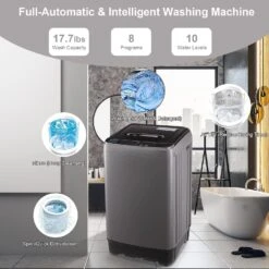KRIB BLING 17.7 Lbs Full Automatic Washing Machine With LED Display Compact Washing Machine With Drain Dump, 10 Wash Programs And 8 Water Levels Ideal For Dorms, Apartments, RV, Grey -Appliantrix Cheap Store 71cciw2Lb4L. AC SL1500