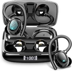 Wireless Earbud NEW Bluetooth 5.3 Headphones Sport Earphones 48H Playtime Ear Buds With ENC Mic LED Display, Stereo Noise Cancelling Earbud Over-Ear Buds Earhook IP7 Waterproof Headset For Running Gym