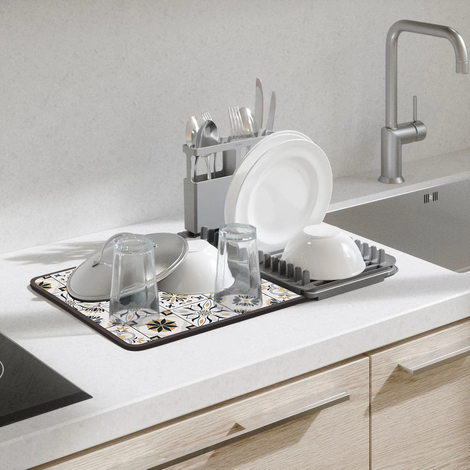 Dish Drying Mat For Kitchen Counter-Coffee Bar Accessories Fit Under Coffee Maker Coffee Machine Coffee Pot Espresso Machine Dish Rack (Yellow Navy Print, 12 X 16 Inch) 7 Dish Drying Mat For Kitchen Counter-Coffee Bar Accessories Fit Under Coffee Maker Coffee Machine Coffee Pot Espresso Machine Dish Rack (Yellow Navy Print, 12 X 16 Inch) - Image 7