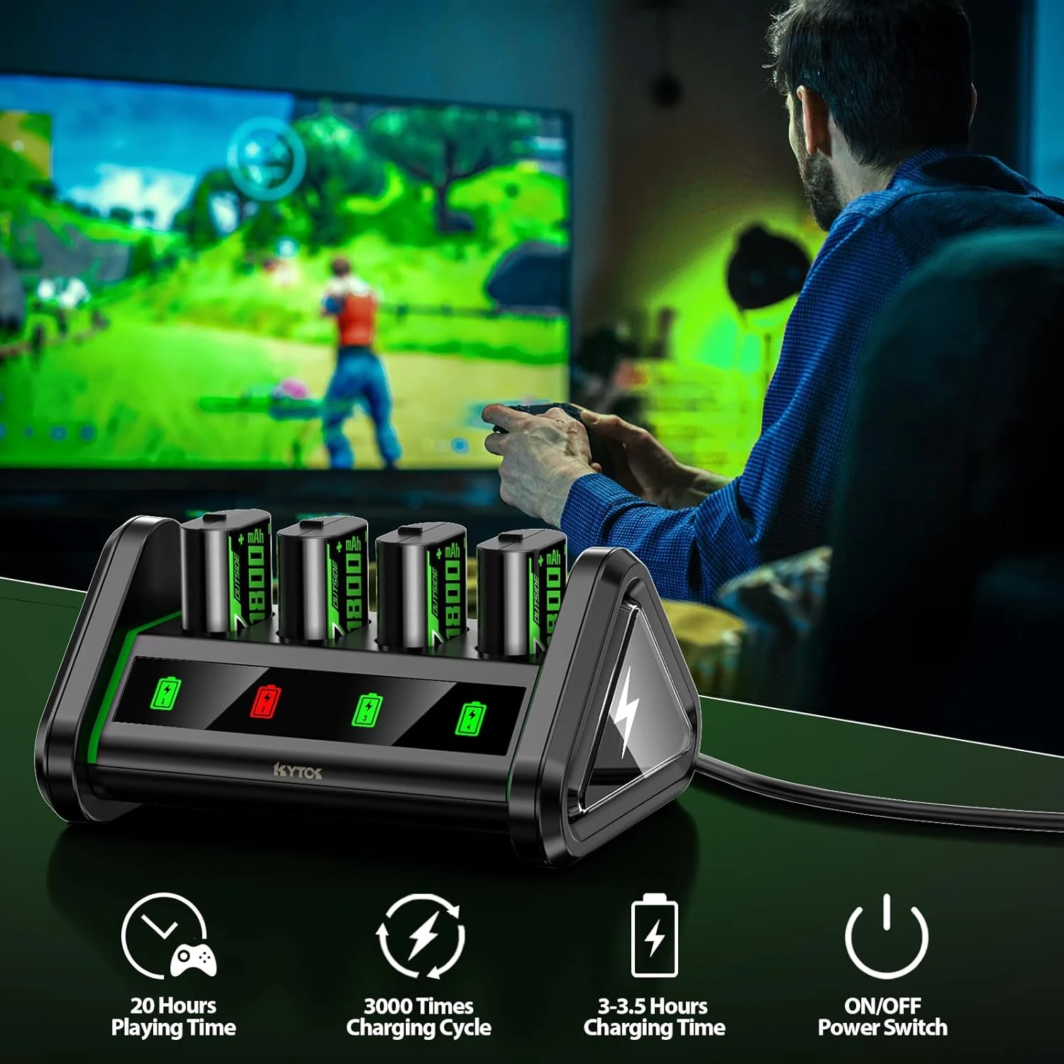 Kytok Rechargeable Battery Pack, Battery Charger Compatible With Xbox One/Series X|S/Xbox Elite Controller, 4 X 1800 MAh Controller Battery Pack Replacement For Xbox Series X|S/Xbox One Controller 7 Kytok Rechargeable Battery Pack, Battery Charger Compatible With Xbox One/Series X|S/Xbox Elite Controller, 4 X 1800 MAh Controller Battery Pack Replacement For Xbox Series X|S/Xbox One Controller - Image 7