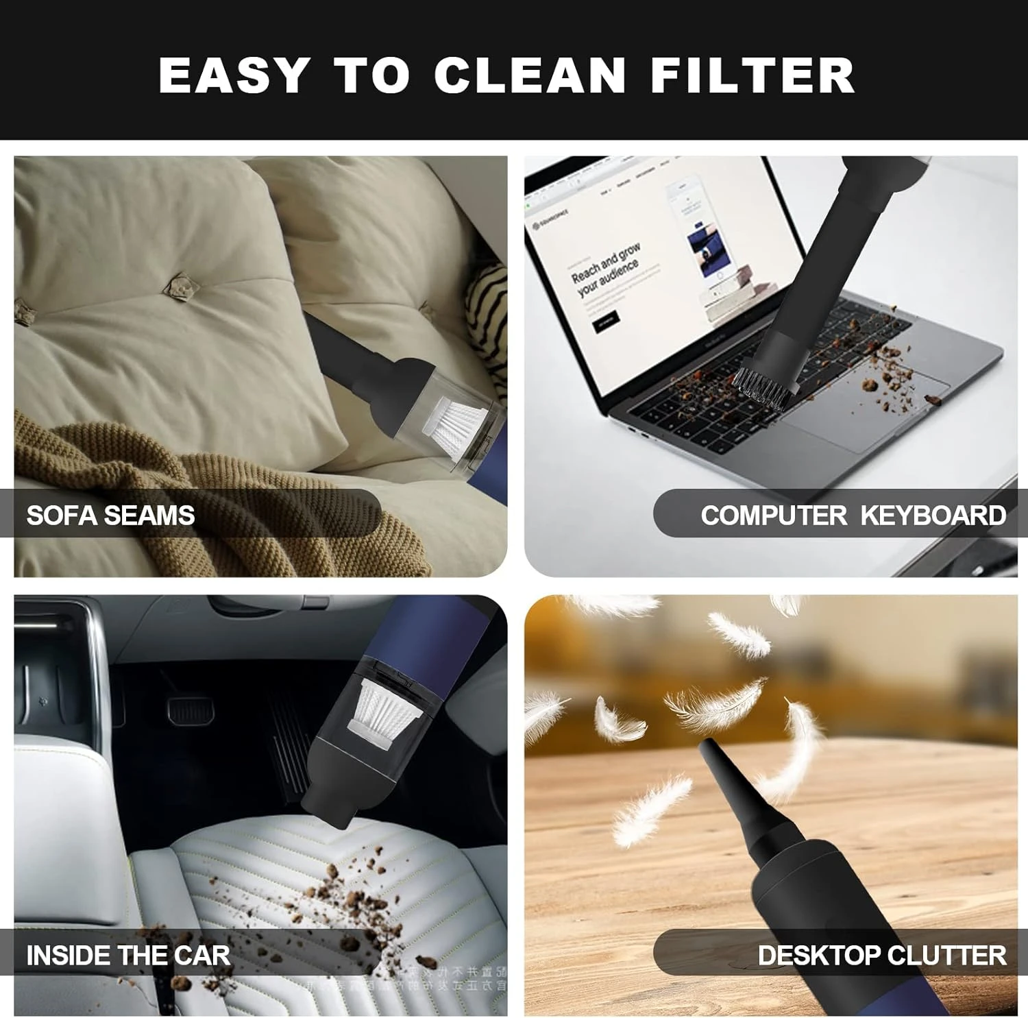 Imireux Small Handheld Car Vacuum Cordless, 2-Speed Powerful Portable Handheld Vacuum Cleaner For Car, Home & Office Pets Hair Cat Litter Cleaning (Bule) 4 Imireux Small Handheld Car Vacuum Cordless, 2-Speed Powerful Portable Handheld Vacuum Cleaner For Car, Home & Office Pets Hair Cat Litter Cleaning (Bule) - Image 4