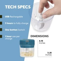 Real Simple Electric Mini Food Processor | Great For Garlic, Onion, Ginger, Jalapeño, Mini Chopper For Quick Food Prep Station | Portable USB Charging, 250 ML Food Container | Blue -Appliantrix Cheap Store 71ex0iBlsoL. AC SL1500