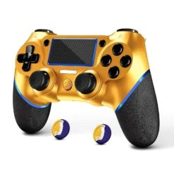 AceGamer Wireless Controller For PS4, Custom Basketball Design V2 Gamepad Joystick For PS4 With Non-Slip Grip Of Both Sides And 3.5mm Audio Jack! Thumb Caps Included! (Dark-Gold Basketball)