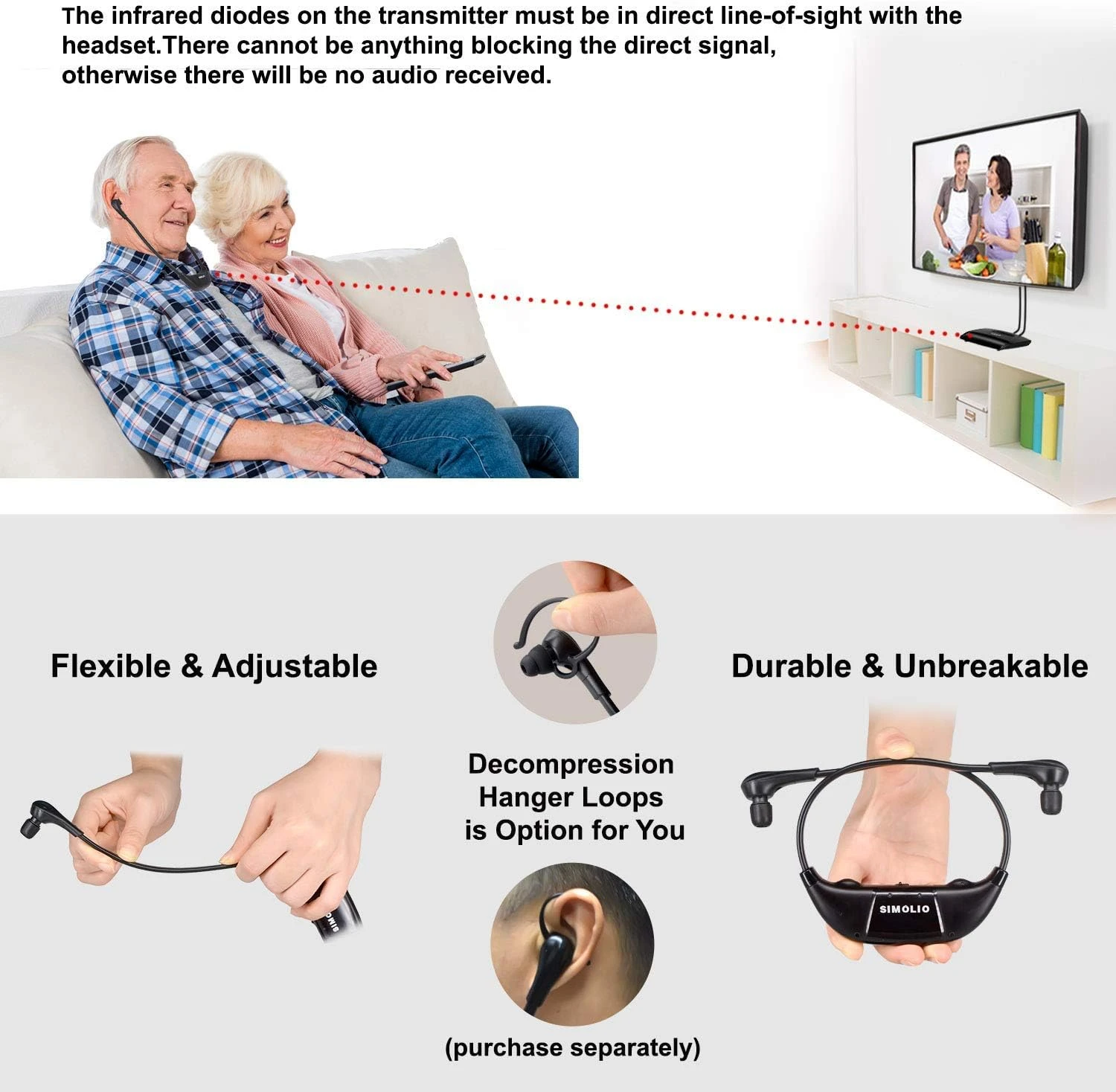 SIMOLIO Infrared Wireless TV Headphones, TV Hearing Device For Digital & Analog TVs, TV Listening Headphones For Seniors & Hard Of Hearing With Voice Highlighting, Balance And Tone Adjustment SM-863D 4 SIMOLIO Infrared Wireless TV Headphones, TV Hearing Device For Digital & Analog TVs, TV Listening Headphones For Seniors & Hard Of Hearing With Voice Highlighting, Balance And Tone Adjustment SM-863D - Image 4