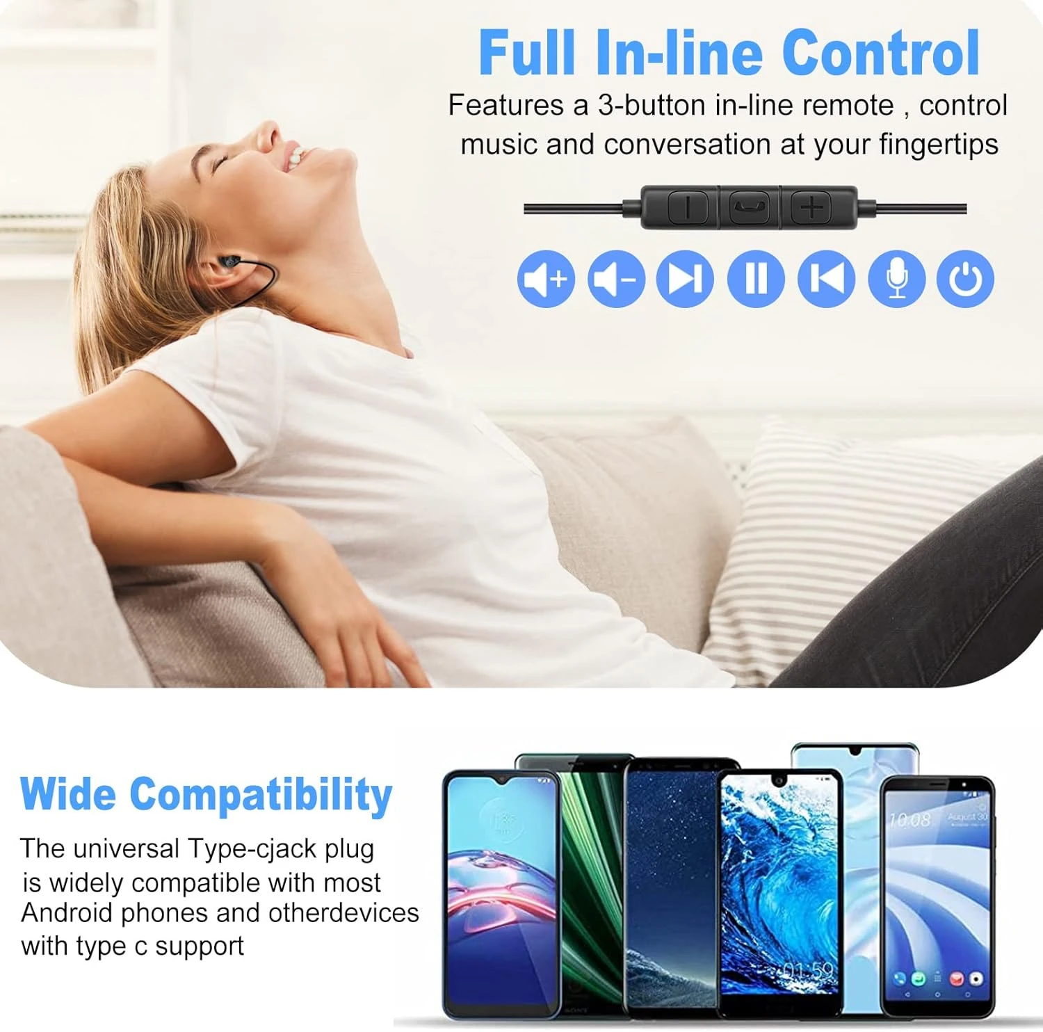 MAXROCK USB C Headphones For Samsung S22, Wired Type C Earphones With Microphone, Noise Isolation In-Ear Earbuds Headset For Galaxy S21 FE A53 Flip 4 Note 20 OnePlus 9 Pixel 6 5 For MacBook Pro 4 MAXROCK USB C Headphones For Samsung S22, Wired Type C Earphones With Microphone, Noise Isolation In-Ear Earbuds Headset For Galaxy S21 FE A53 Flip 4 Note 20 OnePlus 9 Pixel 6 5 For MacBook Pro - Image 4