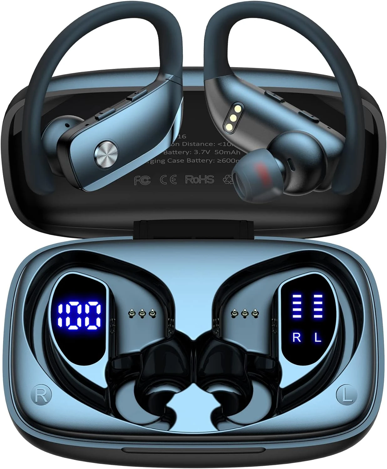 Wireless Earbuds Bluetooth Headphones 48hrs Play Back Sport Earphones With LED Display Over-Ear Buds With Earhooks Built-in Mic Headset For Workout Black BMANI-VEAT00L 1 Wireless Earbuds Bluetooth Headphones 48hrs Play Back Sport Earphones With LED Display Over-Ear Buds With Earhooks Built-in Mic Headset For Workout Black BMANI-VEAT00L