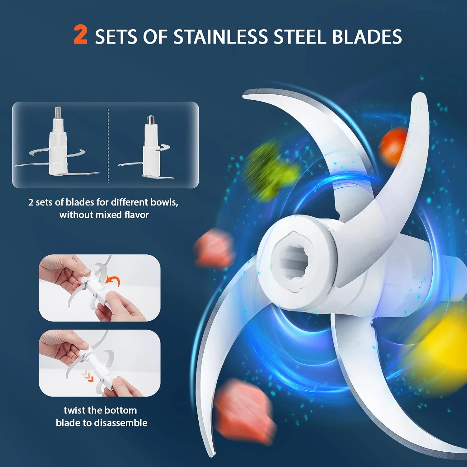 Bear Food Processor, Electric Food Chopper With 2 Glass Bowls (8 Cup+2.5 Cup), 400W Power Grinder With 2 Sets Stainless Steel Blades, 2 Speed For Meat, Vegetables, And Baby Food 3 Bear Food Processor, Electric Food Chopper With 2 Glass Bowls (8 Cup+2.5 Cup), 400W Power Grinder With 2 Sets Stainless Steel Blades, 2 Speed For Meat, Vegetables, And Baby Food - Image 3