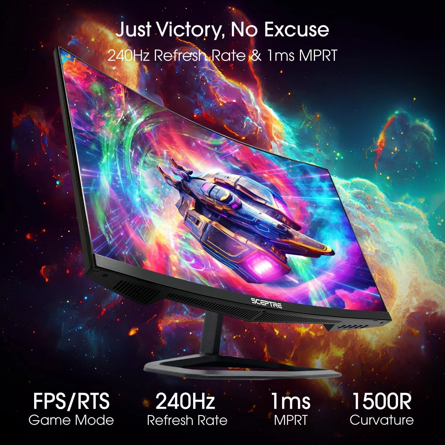 Sceptre Curved 24.5-inch Gaming Monitor Up To 240Hz 1080p R1500 1ms DisplayPort X2 HDMI X2 Blue Light Shift Build-in Speakers, Machine Black 2023 (C255B-FWT240) 3 Sceptre Curved 24.5-inch Gaming Monitor Up To 240Hz 1080p R1500 1ms DisplayPort X2 HDMI X2 Blue Light Shift Build-in Speakers, Machine Black 2023 (C255B-FWT240) - Image 3
