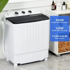 HABUTWAY Portable Washing Machine 17.6Lbs Capacity Washer And Dryer Combo 2 In 1 Mini Compact Twin Tub Washing Machine Laundry Washer(11Lbs) & Spinner(6.6Lbs) With Built-in Gravity Drain Pump,Low Noise And Easy Store For Apartment,Dorms,RV Camping (black+white) -Appliantrix Cheap Store 71itmkkAkL. AC SL1500